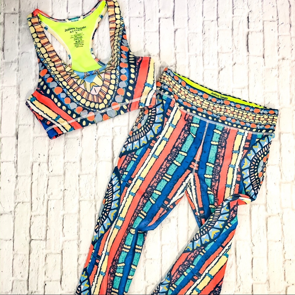 Neon Tribal Print Sports Bra & Bottoms